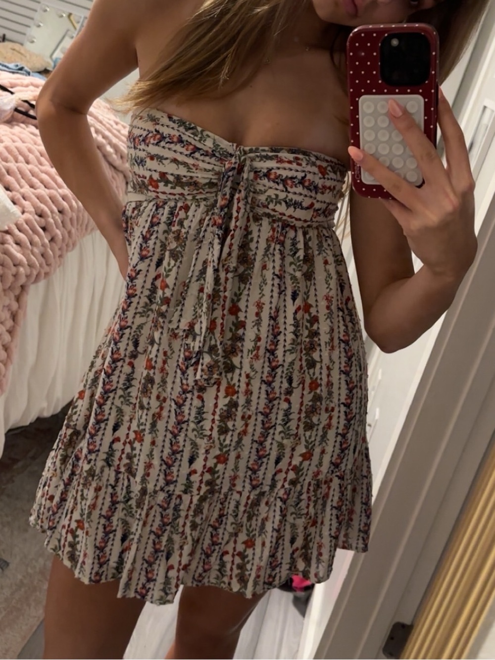 Strapless Floral Summer Dress - Cream - Picture 1 of 4